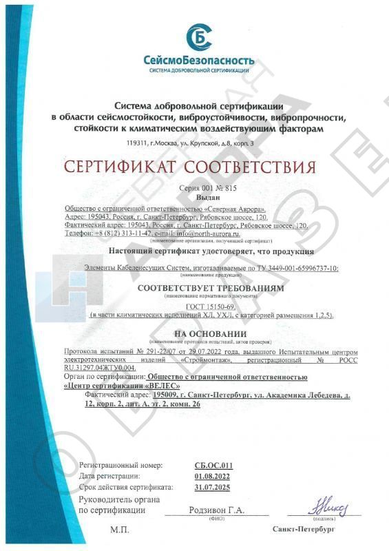 Сертификат на стойкость к воздействию климатических условий